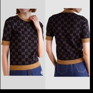 Authentic! Gucci GG Cotton Lame Black and Gold  Sz.M like new